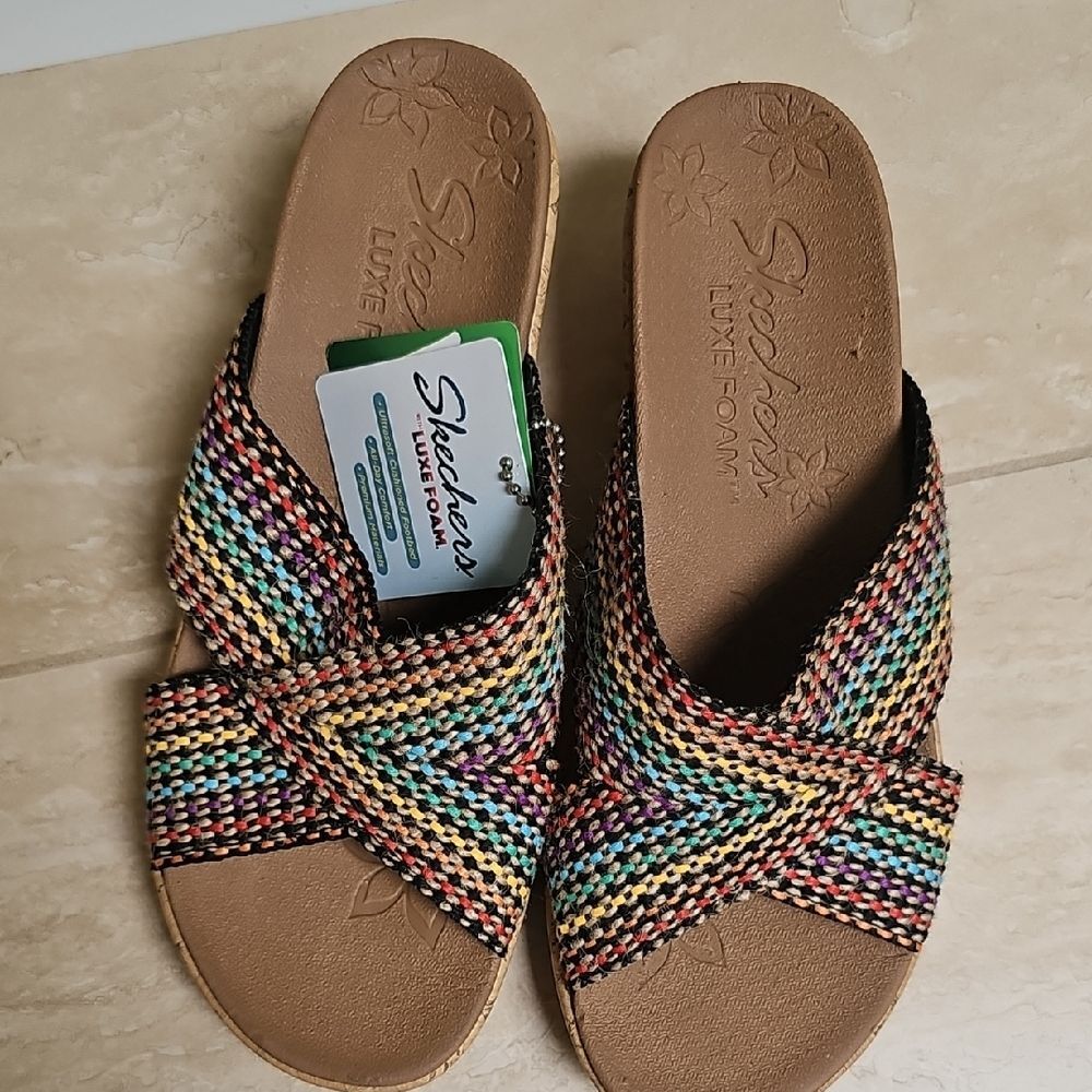Skechers Multicolor Woven Sandals with Contoured Footbed